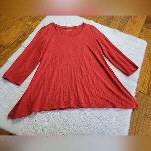 Eileen Fisher 100% Organic Linen Top Shirt Lagenlook Beach Coastal Rust Red
